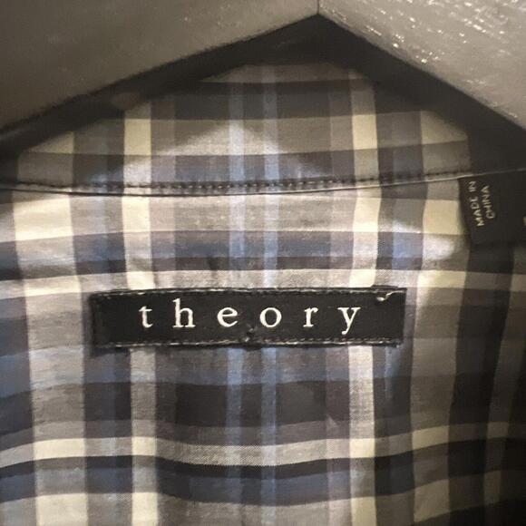 Theory Shirt Mens Large BLUE Plaid Button Down Long Sleeve Lightweight - Picture 1 of 4